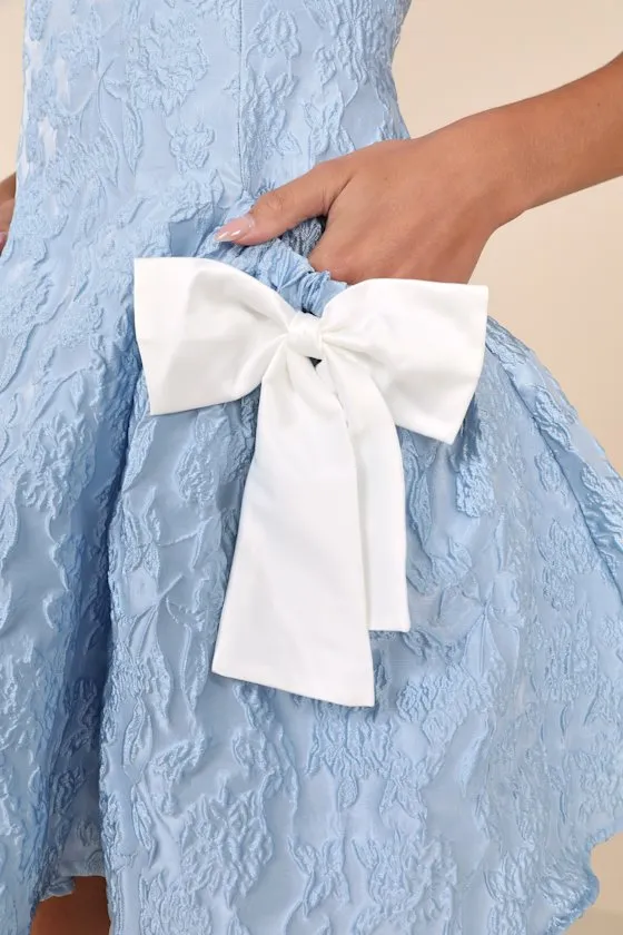 Blue Eyes Light Blue Jacquard Bow Mini Dress sold by Lulus product image thumbnail 4
