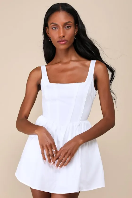 Endearing Energy White Poplin Square Neck Bustier Skort Romper sold by Lulus product image thumbnail 2