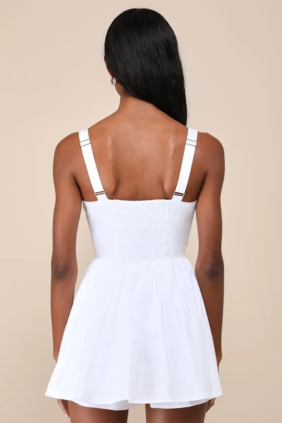 Endearing Energy White Poplin Square Neck Bustier Skort Romper sold by Lulus product image thumbnail 3