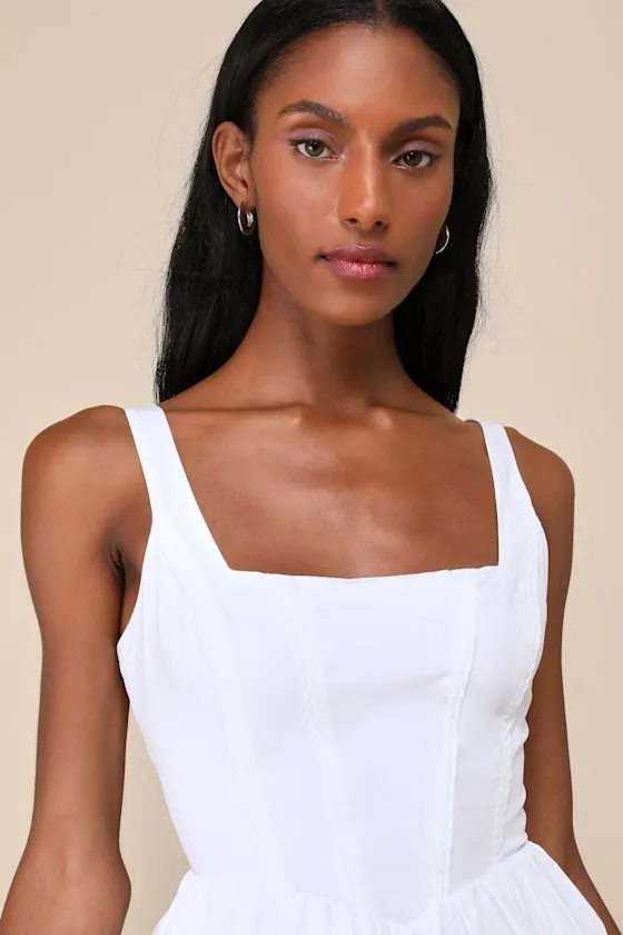 Endearing Energy White Poplin Square Neck Bustier Skort Romper sold by Lulus product image thumbnail 4