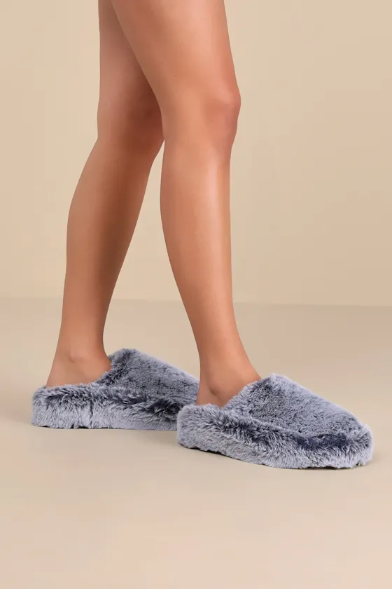 Socozee Navy and White Faux Fur Flatform Slippers sold by Lulus