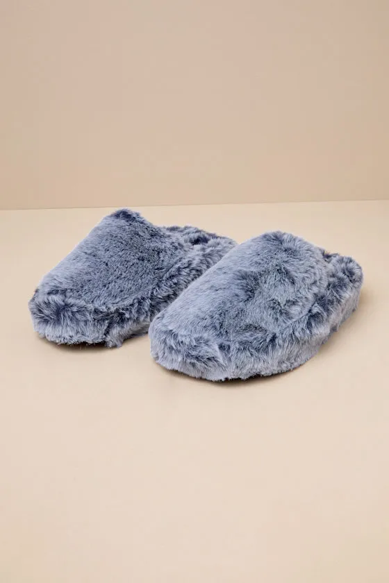 Socozee Navy and White Faux Fur Flatform Slippers sold by Lulus product image thumbnail 2