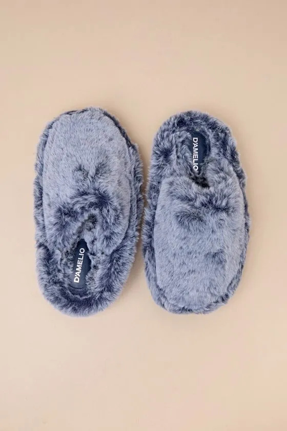 Socozee Navy and White Faux Fur Flatform Slippers sold by Lulus product image thumbnail 3