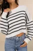 Comfortable Cuteness Grey and Black Striped Cropped Sweater sold by Lulus