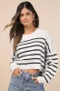 Comfortable Cuteness Grey and Black Striped Cropped Sweater sold by Lulus