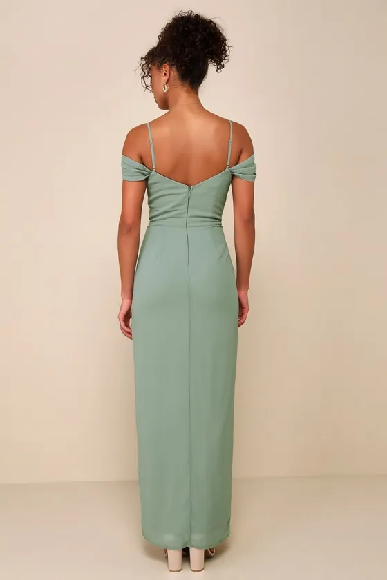 Lovely Enchantment Sage Brush Cold-Shoulder Column Maxi Dress sold by Lulus product image thumbnail 2