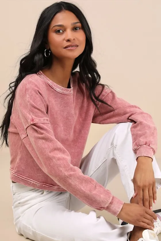 Effortlessly Coveted Washed Pink Cropped Sweater Top sold by Lulus