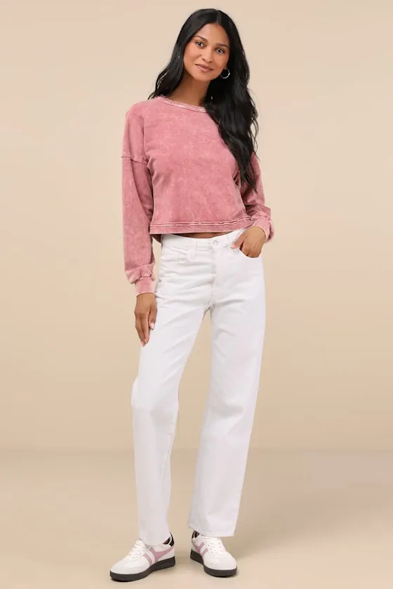 Effortlessly Coveted Washed Pink Cropped Sweater Top sold by Lulus product image thumbnail 3