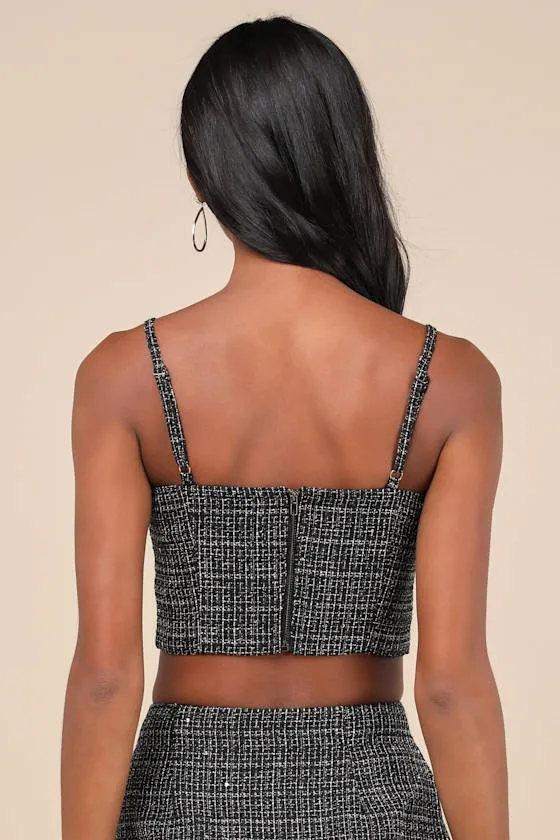 Charismatically Cute Black Tweed Rhinestone Sleeveless Crop Top sold by Lulus product image thumbnail 2