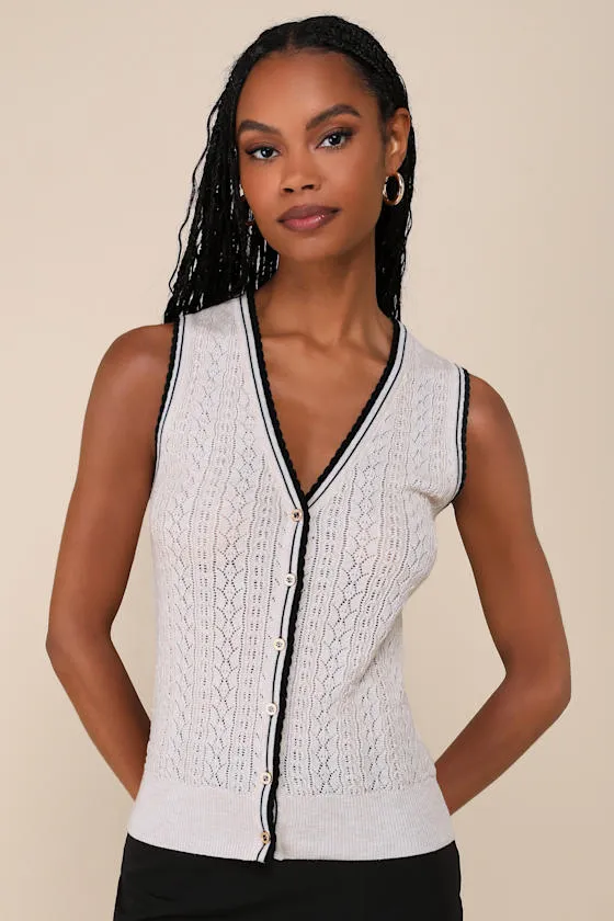 Enhanced Style Beige and Black Pointelle Sweater Vest Top sold by Lulus
