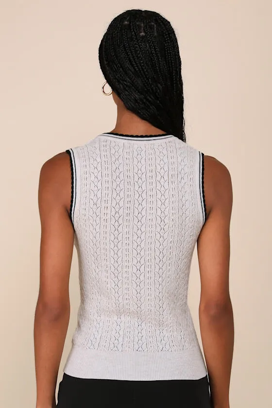 Enhanced Style Beige and Black Pointelle Sweater Vest Top sold by Lulus product image thumbnail 2