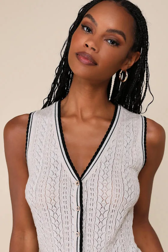 Enhanced Style Beige and Black Pointelle Sweater Vest Top sold by Lulus product image thumbnail 4