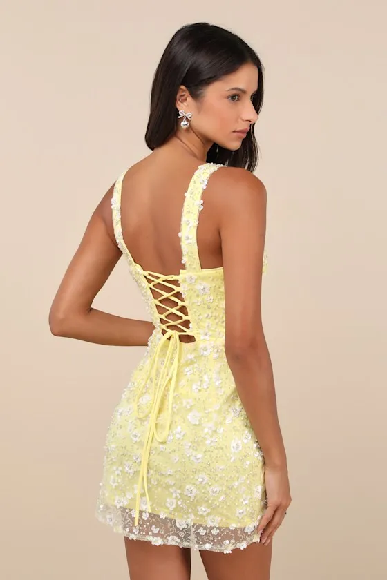 Dazzling Forever Yellow Sequin Beaded Bodycon Mini Dress sold by Lulus product image thumbnail 3