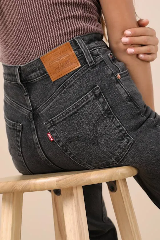 Ribcage Washed Black Straight Leg High-Rise Denim Jeans sold by Lulus product image thumbnail 4