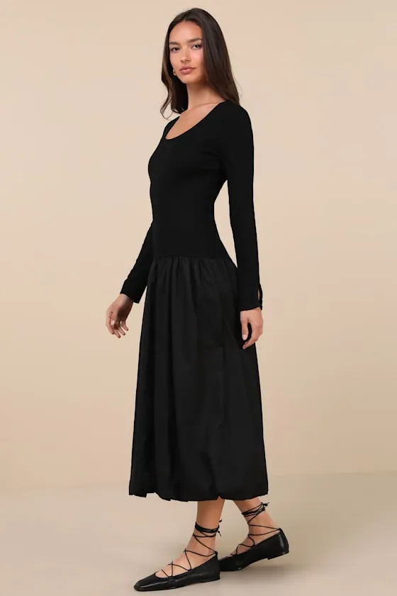 Sophisticated Chic Black Mixed Media Midi Dress sold by Lulus product image thumbnail 2