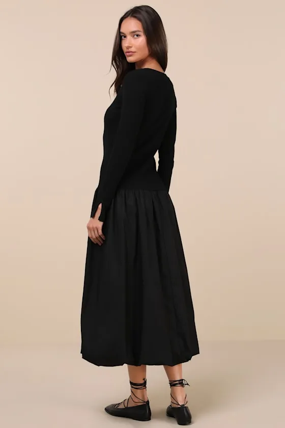 Sophisticated Chic Black Mixed Media Midi Dress sold by Lulus product image thumbnail 3