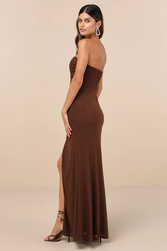 Epitome of Allure Brown Mesh Strapless Ruched Maxi Dress sold by Lulus product image thumbnail 2