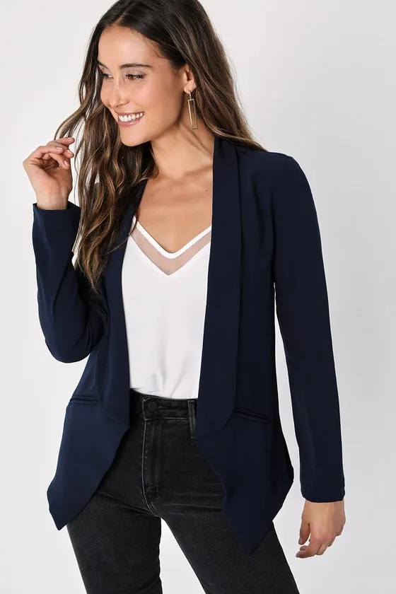 Miss Punctuality Navy Blue Lightweight Blazer sold by Lulus