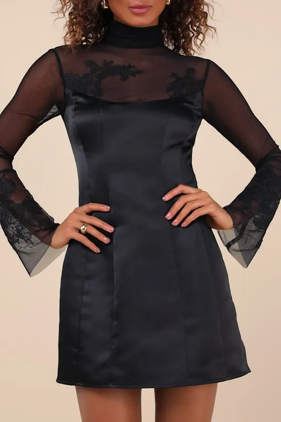 Exceptional Muse Black Satin Mock Neck Mini Dress sold by Lulus product image thumbnail 4