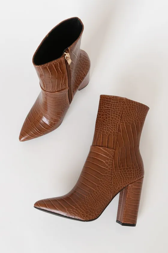 Dawson Tan Crocodile Pointed-Toe Mid Calf Boots sold by Lulus product image thumbnail 4