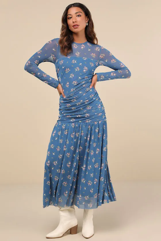 Easy Delight Blue Floral Drop Waist Maxi Dress sold by Lulus