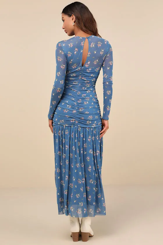 Easy Delight Blue Floral Drop Waist Maxi Dress sold by Lulus product image thumbnail 2