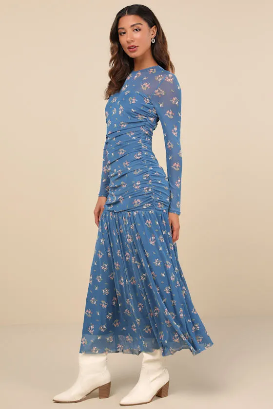 Easy Delight Blue Floral Drop Waist Maxi Dress sold by Lulus product image thumbnail 3