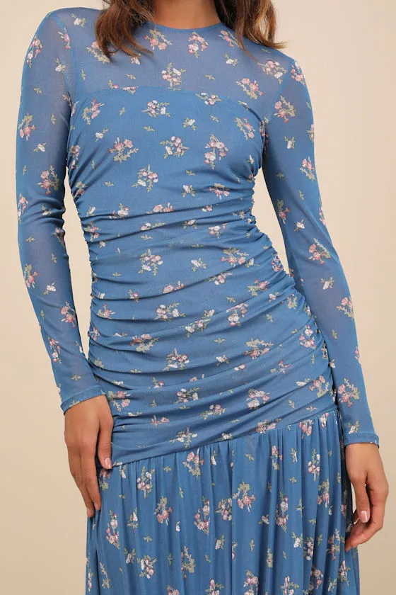Easy Delight Blue Floral Drop Waist Maxi Dress sold by Lulus product image thumbnail 4