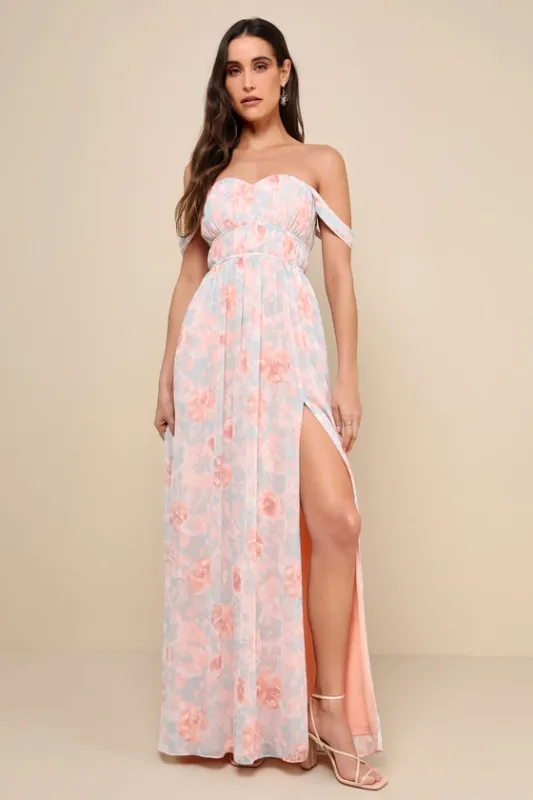 Exceptional Sweetness Peach Floral Off-the-Shoulder Maxi Dress sold by Lulus