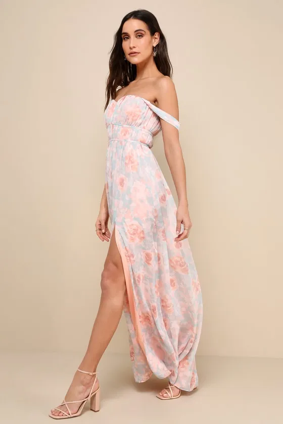 Exceptional Sweetness Peach Floral Off-the-Shoulder Maxi Dress sold by Lulus product image thumbnail 4
