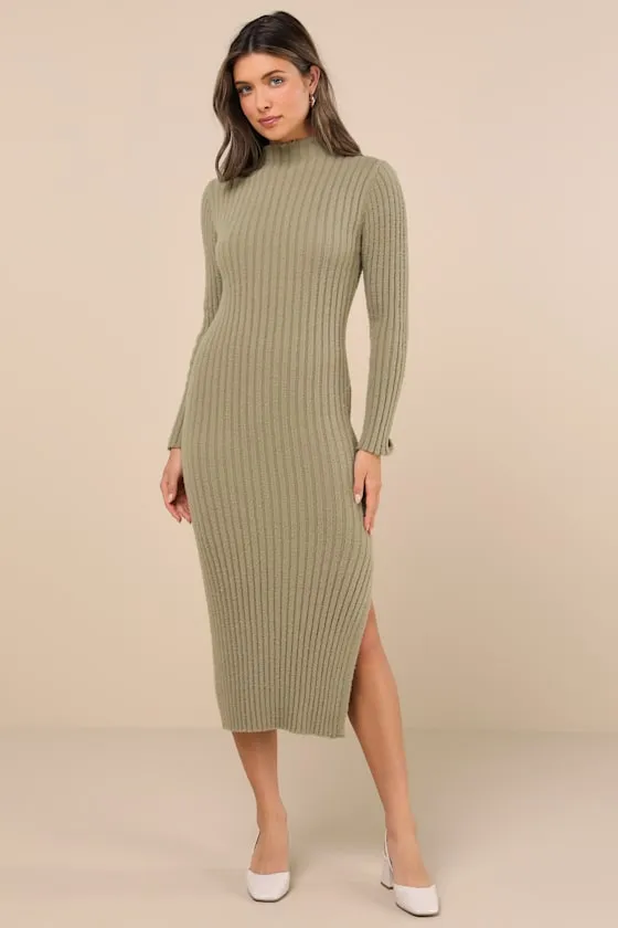 Irresistible Feelings Olive Fuzzy Knit Midi Sweater Dress sold by Lulus
