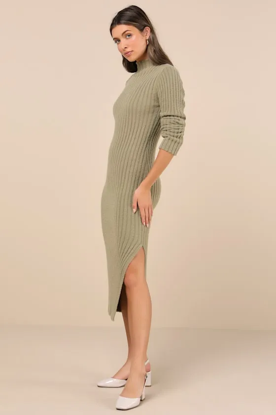 Irresistible Feelings Olive Fuzzy Knit Midi Sweater Dress sold by Lulus product image thumbnail 2