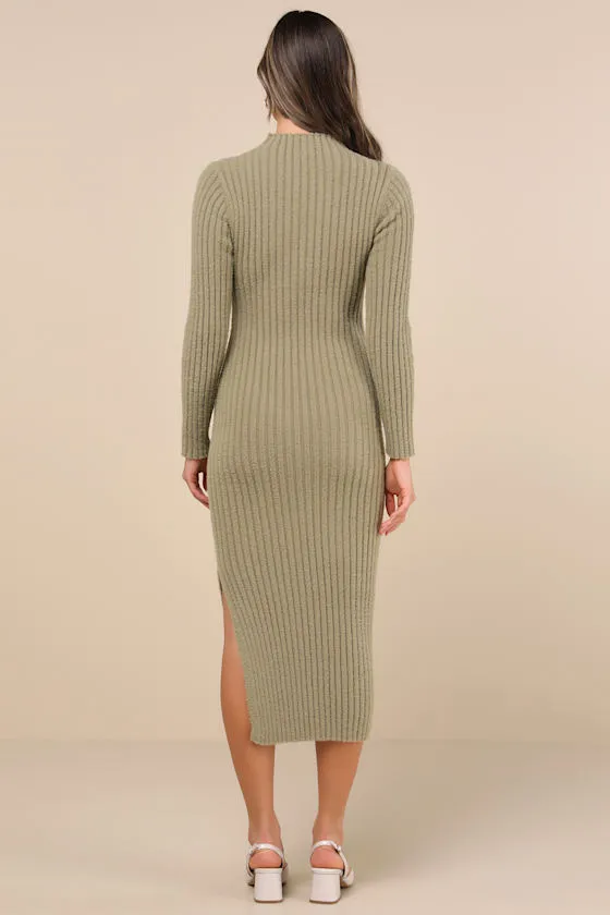 Irresistible Feelings Olive Fuzzy Knit Midi Sweater Dress sold by Lulus product image thumbnail 3