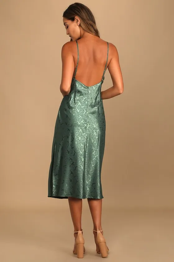 You're My Type Sage Green Satin Jacquard Midi Slip Dress sold by Lulus product image thumbnail 3