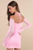 Flirty Silhouette Light Pink Mesh Long Sleeve Halter Mini Dress sold by Lulus