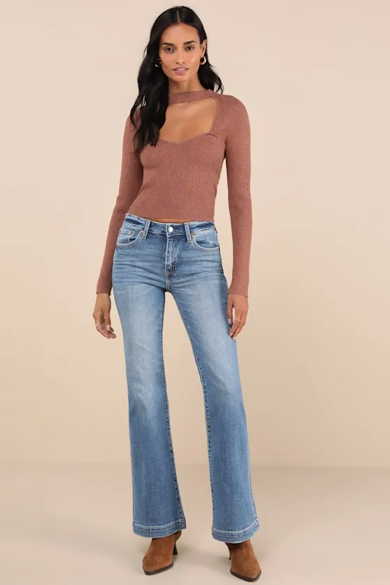 Heartbreaker Medium Wash Mid-Rise Denim Flare Jeans sold by Lulus