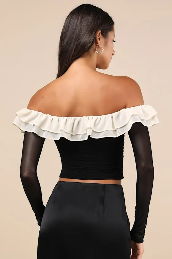 Extraordinary Flirt Black Mesh Ruffled Crop Top sold by Lulus product image thumbnail 2