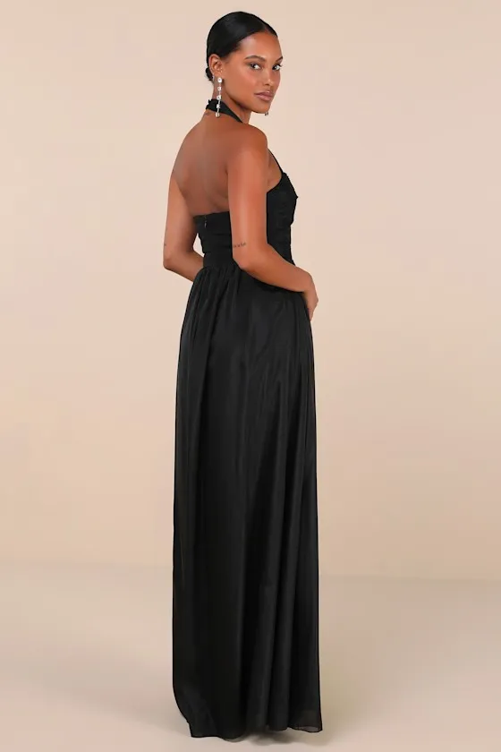 Marvelous Impression Black Pleated Halter Cutout Maxi Dress sold by Lulus product image thumbnail 2