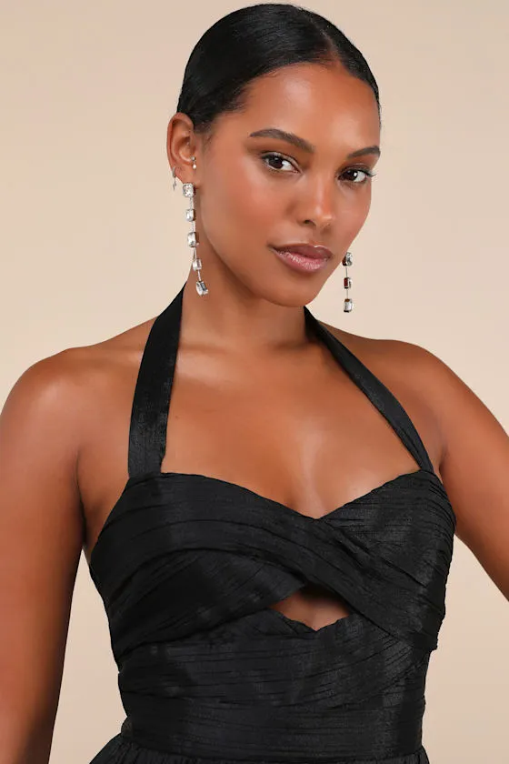 Marvelous Impression Black Pleated Halter Cutout Maxi Dress sold by Lulus product image thumbnail 4