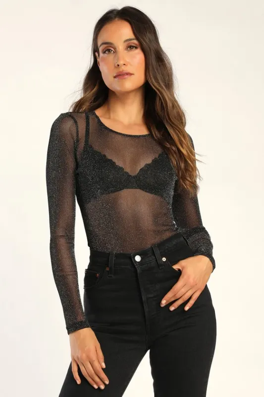 Outstanding Stunner Black and Silver Metallic Bodysuit sold by Lulus