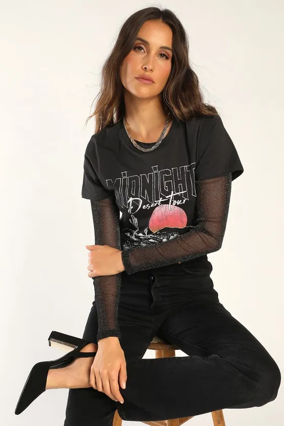 Outstanding Stunner Black and Silver Metallic Bodysuit sold by Lulus product image thumbnail 3