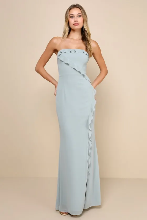 Excellent Sensation Sage Green Strapless Ruffled Maxi Dress sold by Lulus product image thumbnail 4
