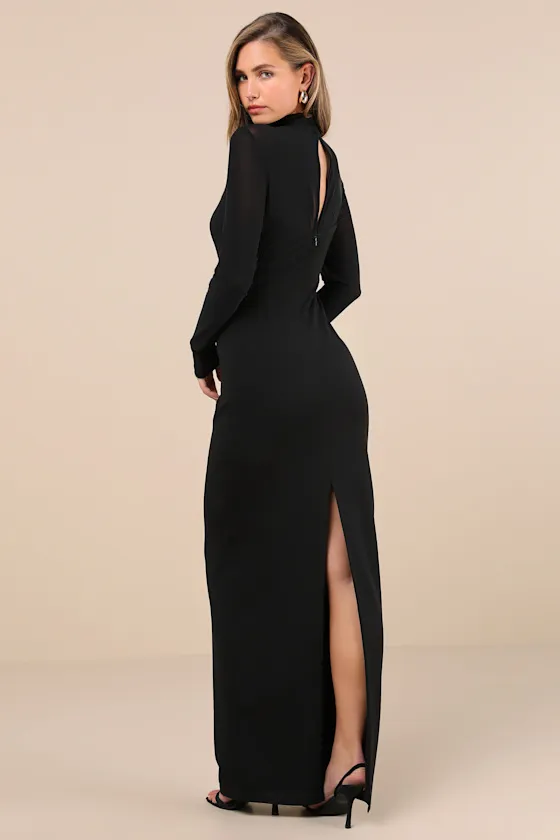 Forever Modern Black Mesh Long Sleeve Maxi Dress sold by Lulus product image thumbnail 3