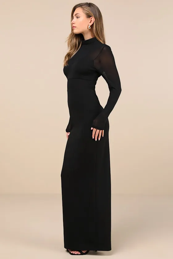 Forever Modern Black Mesh Long Sleeve Maxi Dress sold by Lulus product image thumbnail 4