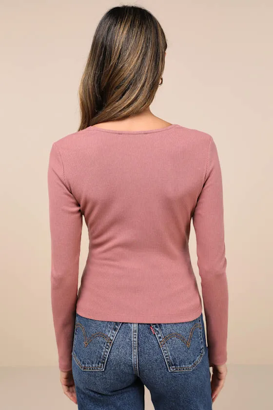 Perfectly Cherished Mauve Knit Lace Long Sleeve Button-Front Top sold by Lulus product image thumbnail 2
