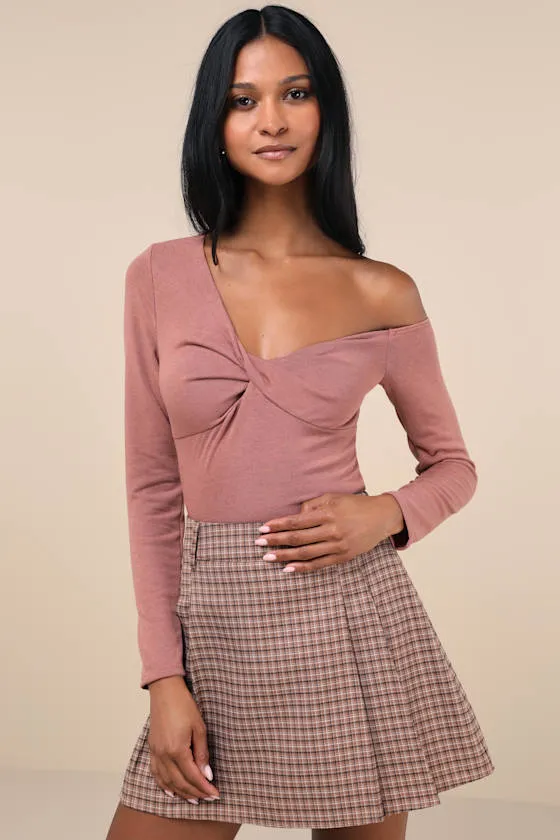 Adorable Simplicity Rusty Rose One-Shoulder Sweater Top sold by Lulus