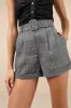 Confidently Posh Grey Plaid Belted High-Waisted Shorts sold by Lulus