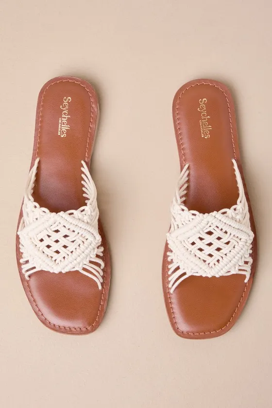 Mahogany Natural Crochet Slide Sandals sold by Lulus