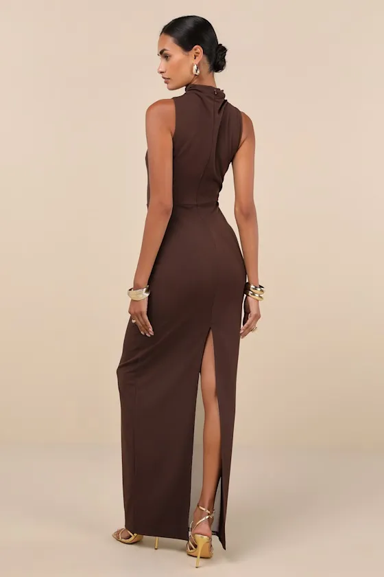 Alluring Influence Dark Brown Mock Neck Sleeveless Maxi Dress sold by Lulus product image thumbnail 2