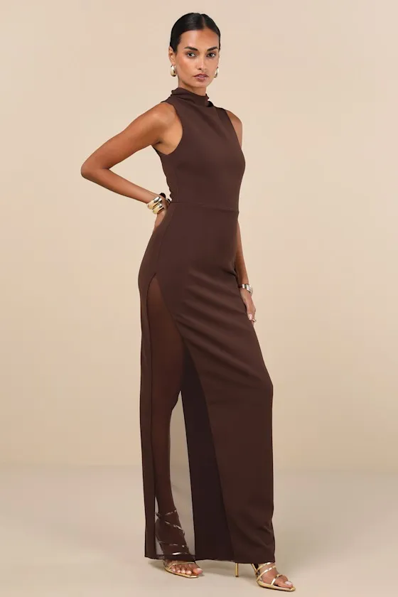 Alluring Influence Dark Brown Mock Neck Sleeveless Maxi Dress sold by Lulus product image thumbnail 3